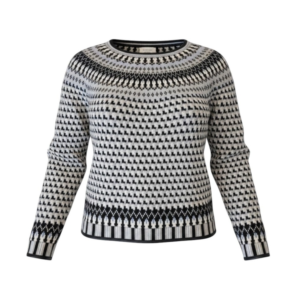 Ellie Kai 100% Cashmere Leather Trim Blue Gray Winter Sweater Cozy Small